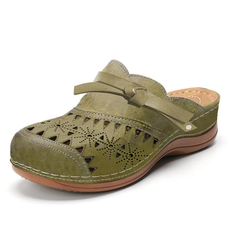 Damen Clogs Bequem mit Lochmuster und Riemen