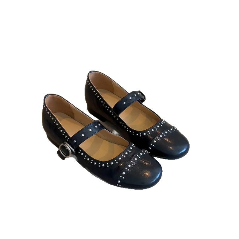 Damen Ballerinas Elegante Mary Jane Schuhe mit Nieten