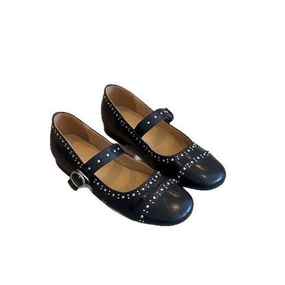 Damen Ballerinas Elegante Mary Jane Schuhe mit Nieten
