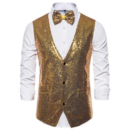 Herren Pailletten-Weste Glamour mit Fliege Elegant Party
