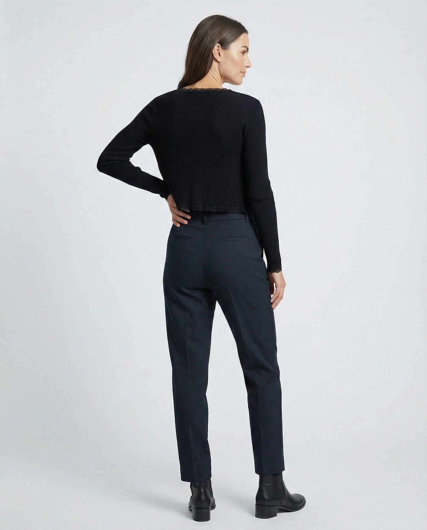Damen Strick-Set Kurzcardigan Spitzenbesatz Leggings