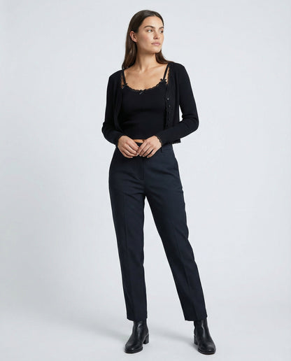 Damen Strick-Set Kurzcardigan Spitzenbesatz Leggings