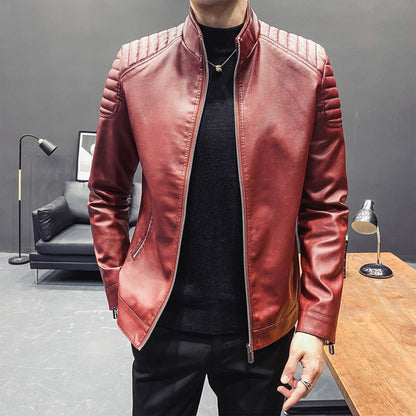 Lederjacke Herren Modern Sportlich mit Nieten und Reißverschluss