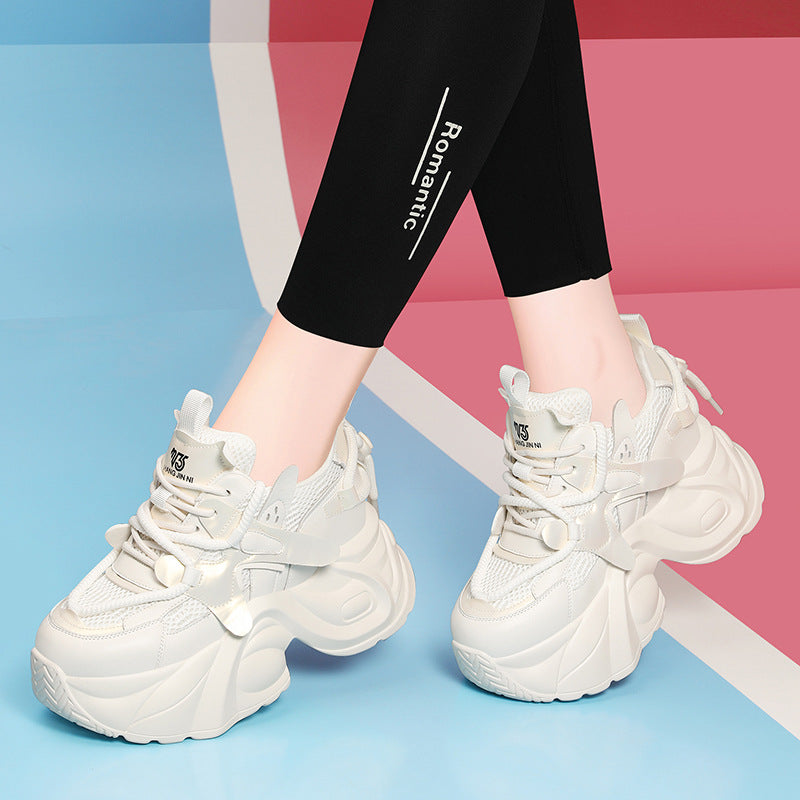 Damensport-Sneaker Laufschuhe mit dicker Sohle atmungsaktiv