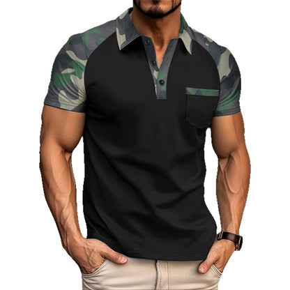 Herren Poloshirt Camouflage Ärmel mit Brusttasche Modern