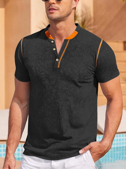 Herren Polohemd Kurzarm Modern mit Knöpfen und Flachkragen