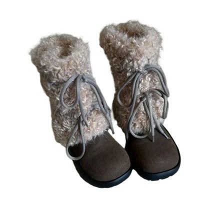 Weiche Winterboots Damen Flauschig Schnürsenkel Warm