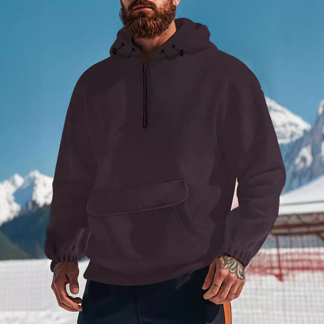 Herren Fleece-Hoodie Sportlich Mit Kängurutasche Grau - BerlinGlamour