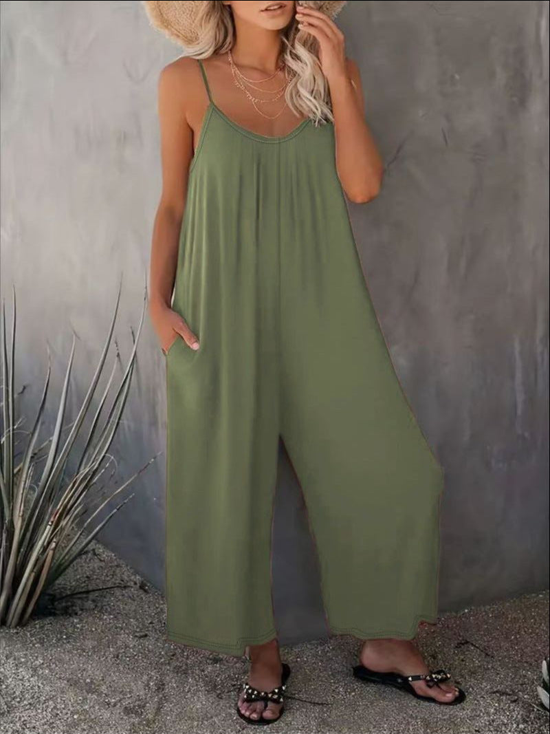 Damen Jumpsuit Leicht Fließend Mit Verstellbaren Trägern