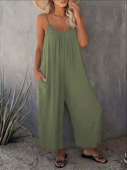 Damen Jumpsuit Leicht Fließend Mit Verstellbaren Trägern