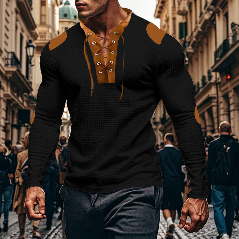 Herren Langarmshirt Modern mit Kontrastakzenten Schnürdetail