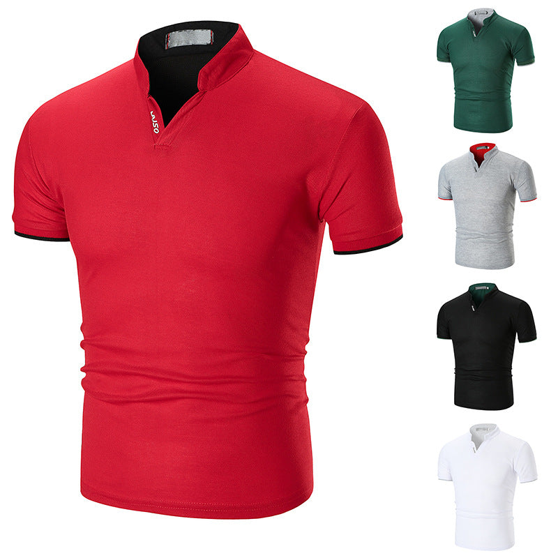 Herren Kurzarmhemd Modern Slim Fit Kontrast Kragen