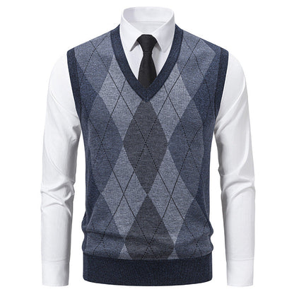 Herren Pullover V-Ausschnitt Strick mit Rautenmuster Elegant