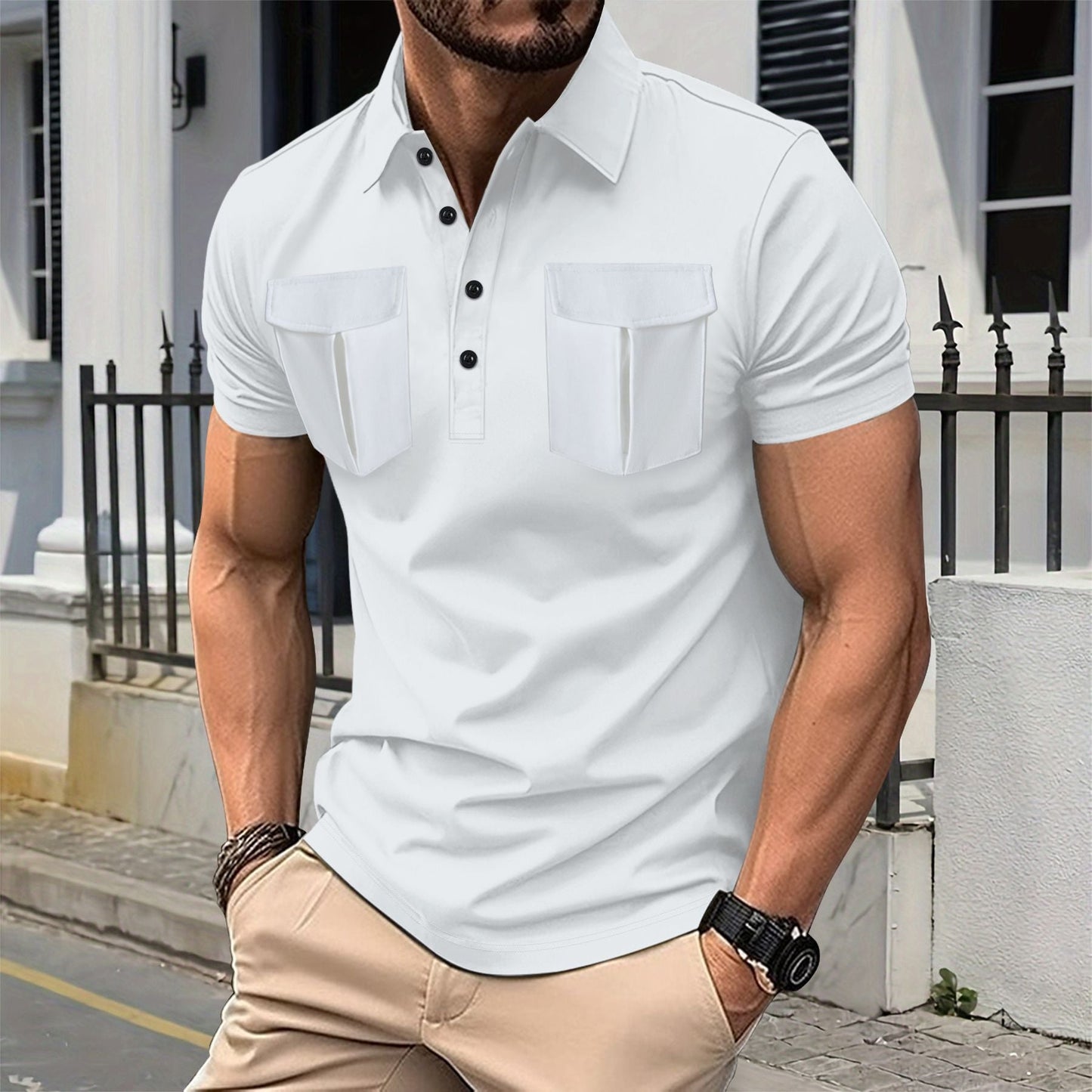 Herren Poloshirt Kurzarm Modern mit Brusttaschen