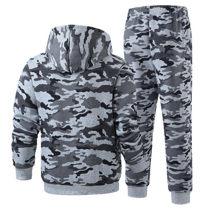 Herren Camouflage Trainingsanzug Fleece Gefüttert Sportlich
