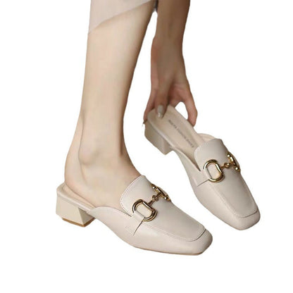 Damen Mules mit Blockabsatz Goldene Akzente Elegante Schuhe