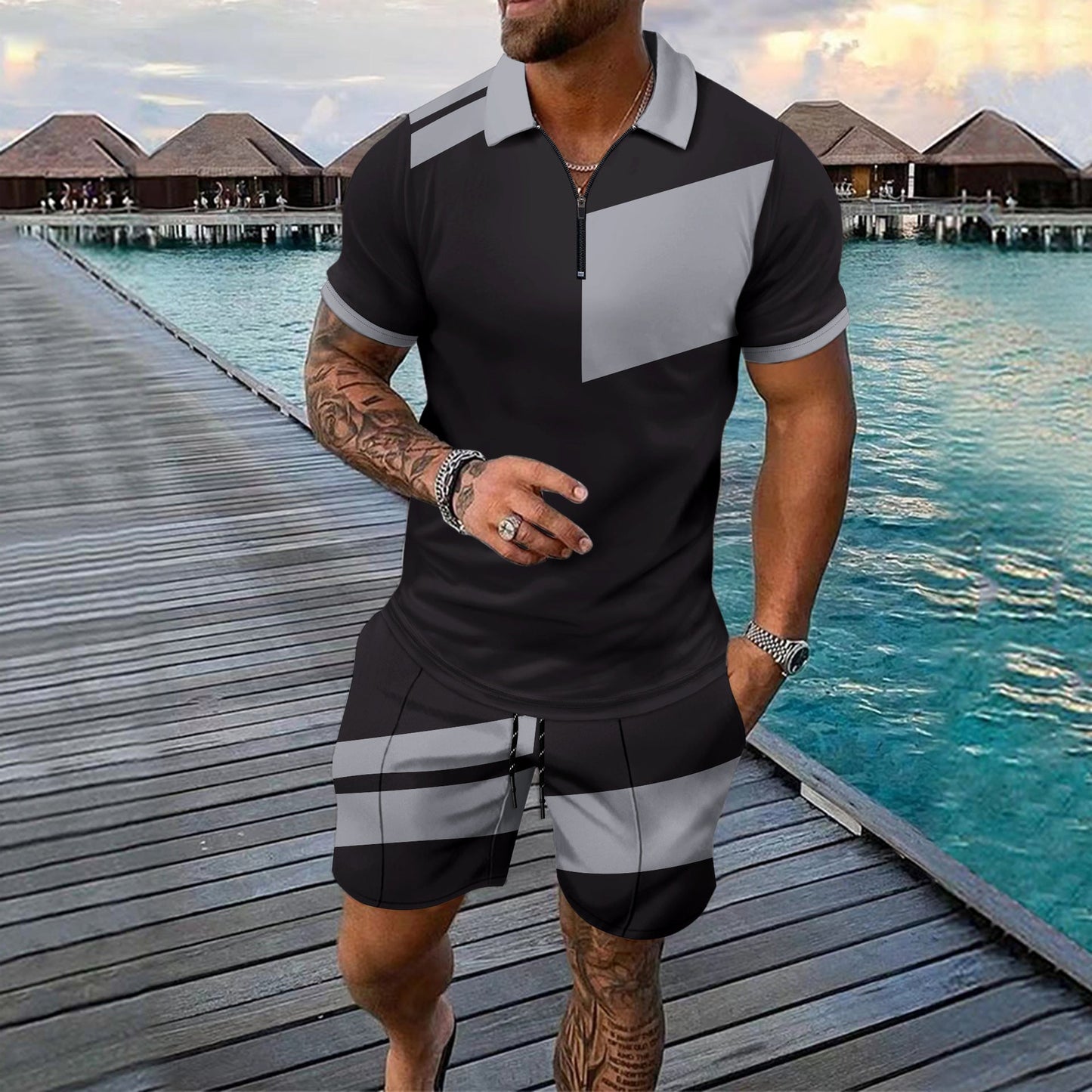 Herren Freizeitset Sportlich Modern mit Kurzzipper