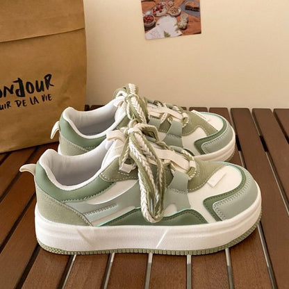 Damen Sneaker Dicksohlige Modische Sneaker mit Dekorativen Schnüren