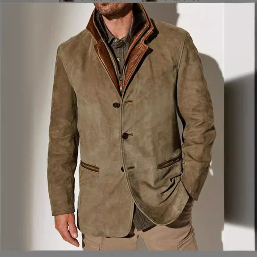 Herren Lederjacke Wildleder Stylish Kontrastkragen