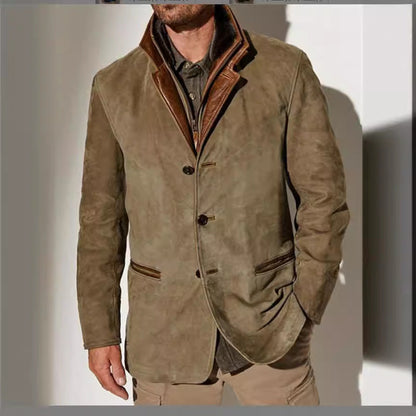 Herren Lederjacke Wildleder Stylish Kontrastkragen