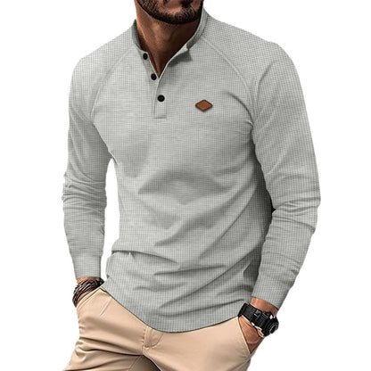 Herren Polohemd Langarm Modern Dezent Muster