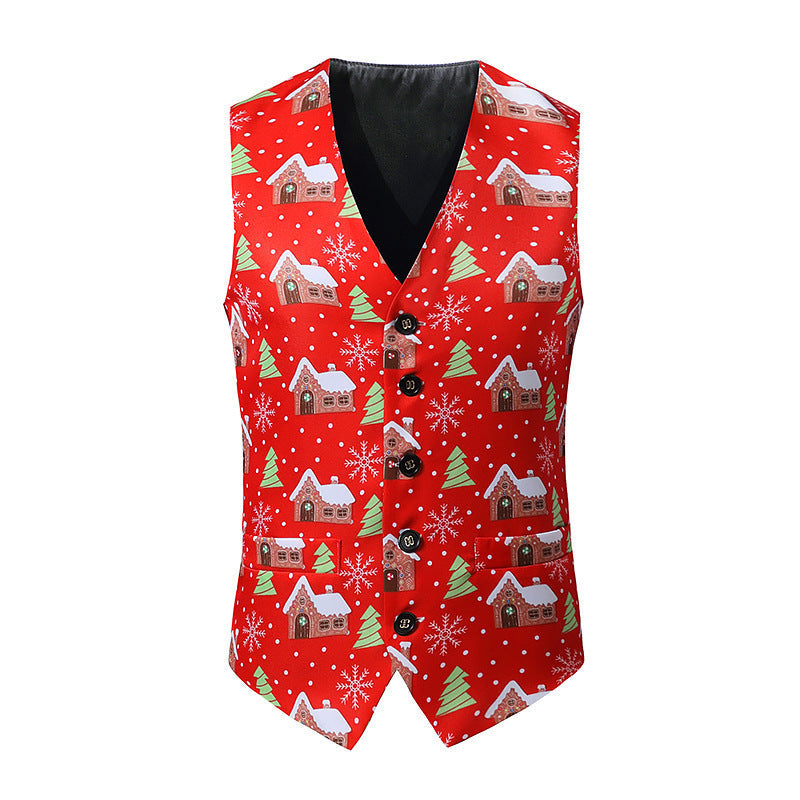Herren Weihnachtsweste Lebhaftes Design Rot Gold