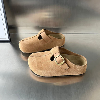 Damen Clogs Wildleder Elegant Schnallenverschluss Bequem