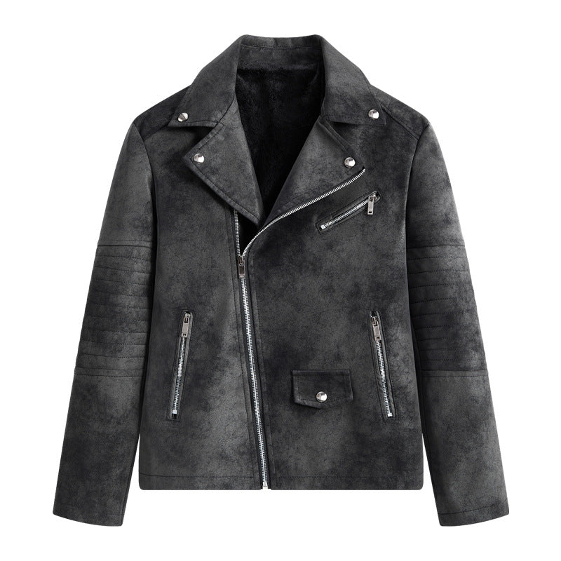 Herren Lederjacke Biker Style Reißverschluss Taschen Schwarz - BerlinGlamour