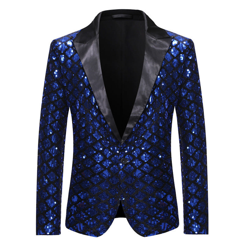 Herren Blazer Jacke Elegant Pailletten Revers Modern
