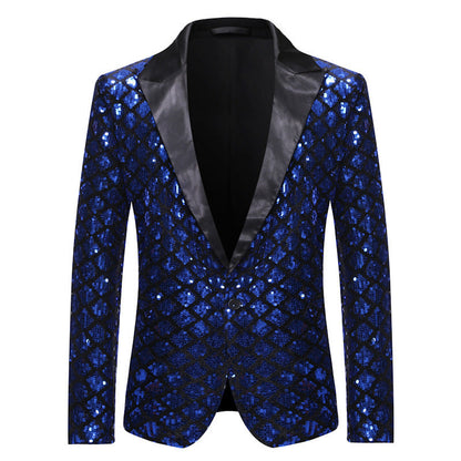 Herren Blazer Jacke Elegant Pailletten Revers Modern