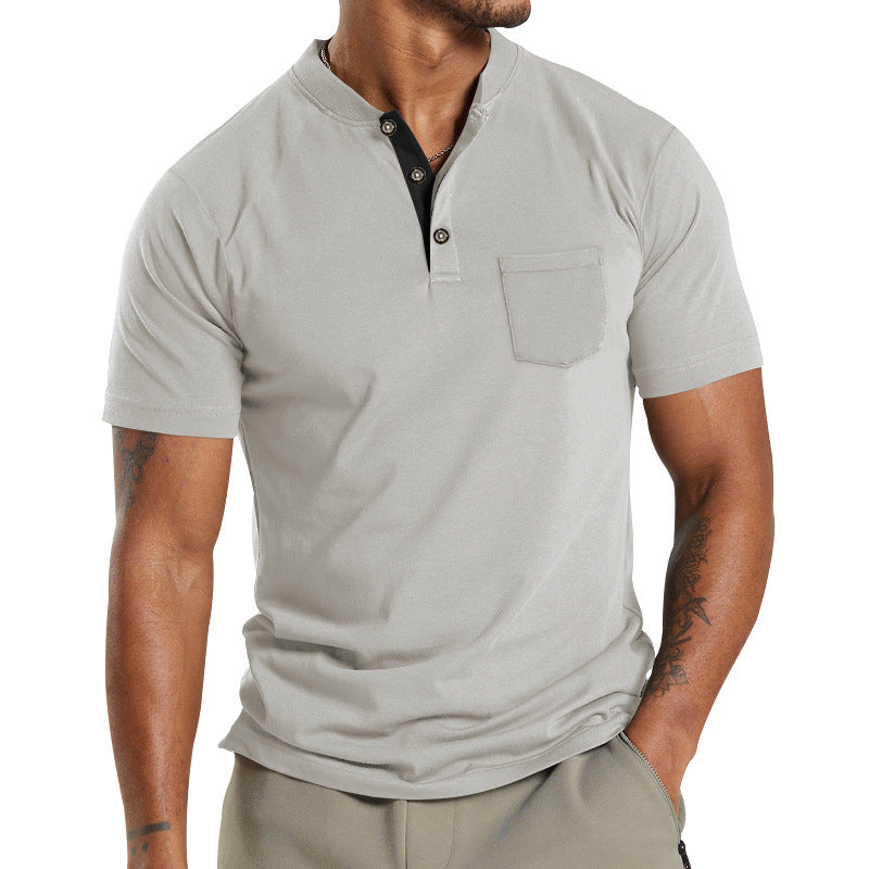 Herren T-Shirt Kurzarm mit Brusttasche Modern Kragen