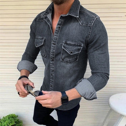 Herren Jeans Hemd Modern Slim Fit mit Brusttasche