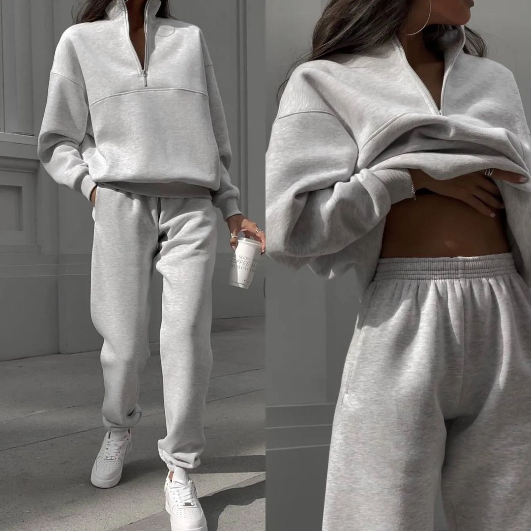 Damen Pullover Oversized Bequem Langarm Mit Halbem Reißverschluss