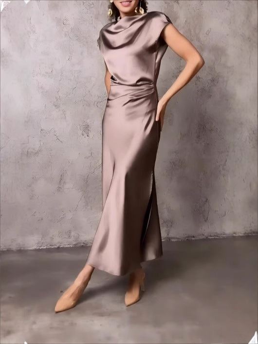 Damen Abendkleid Satin Elegantes Rückenausschnitt Kleid
