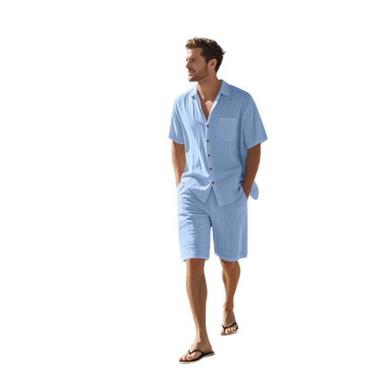 Herren Strandoutfit Leichtes Hemd Shorts Set Sommer