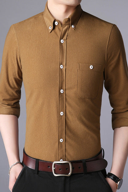 Herren Langarmhemd Klassisch Slim Fit Button Down Kragen