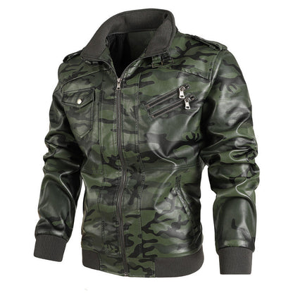 Lederjacke Herren Camouflage Urban Style Schwarz