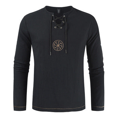 Herren Langarmshirt Romantisch Schnürdesign Elegant