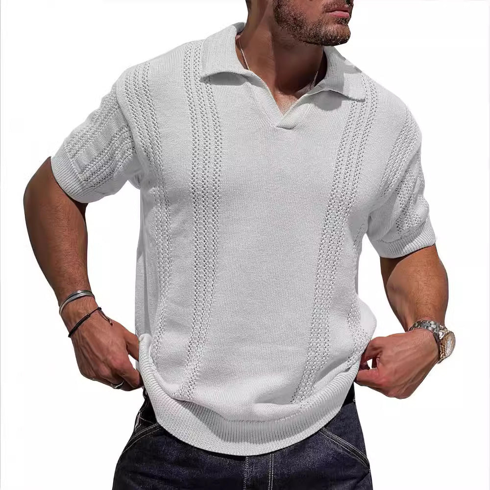 Herren Strickpullover Kurzarm Polokragen Modern