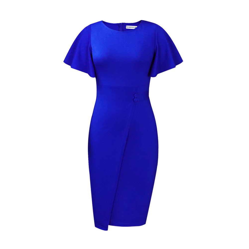 Figurbetontes Damen Midi Kleid Wickelstil Kurzärmelig