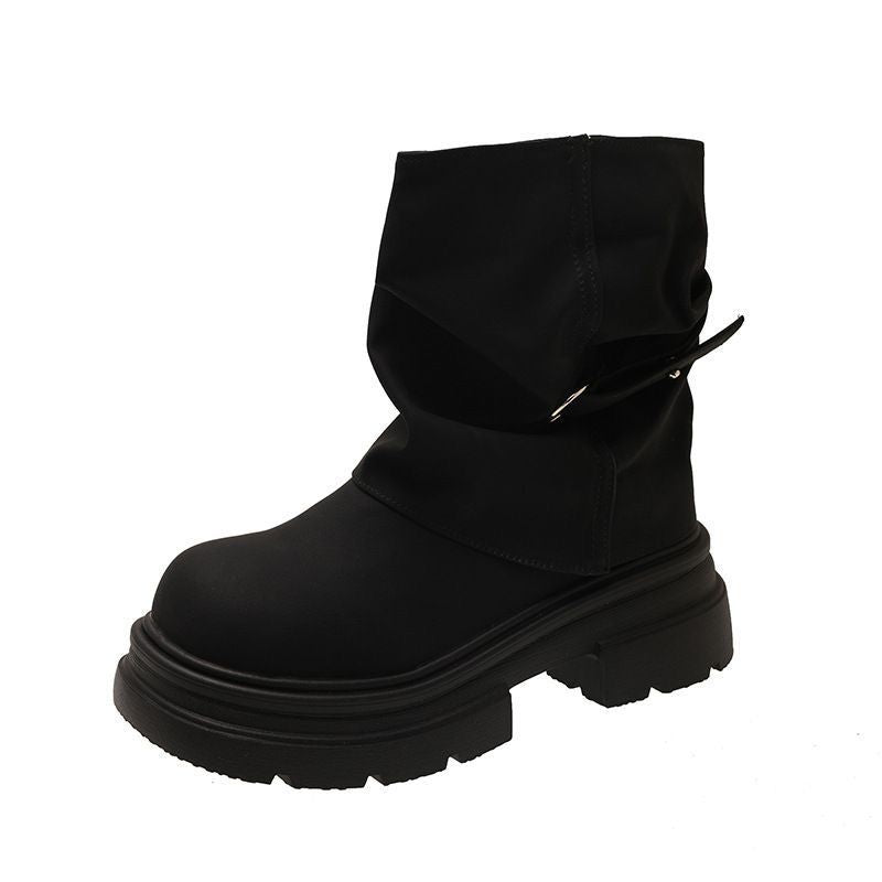 Damen Winterboots Elegantes Falten-Design Warm