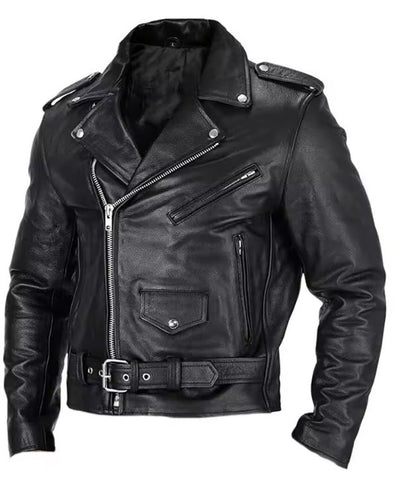 Lederjacke Herren Bikerstyle Asymmetrisch Schwarz