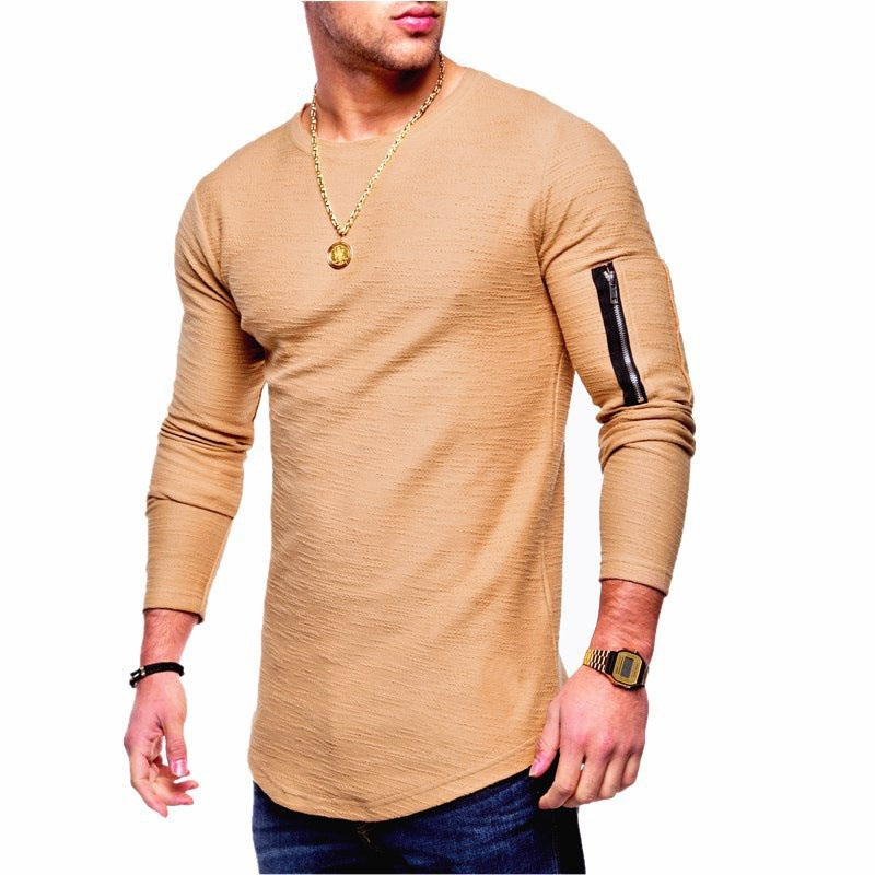 Herren Langarmshirt Modern mit Reißverschluss Armtasche