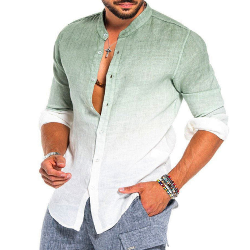Herren Leinenhemd Modern Stehkragen Farbverlauf Sommer