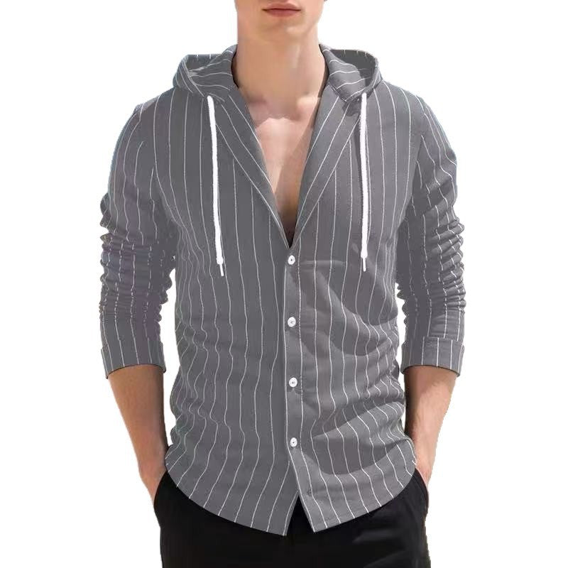 Herren Strickhemd Kapuze Streifenmuster Casual