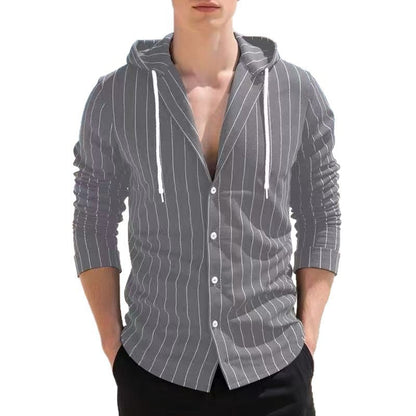Herren Strickhemd Kapuze Streifenmuster Casual