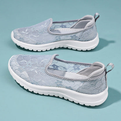 Damen Sneaker Slip-On Weich mit Spitze und Dämpfung