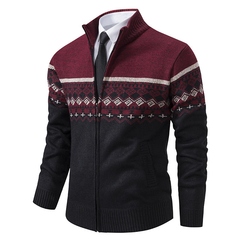Herren Strickjacke Stehkragen Norweger Muster Warm