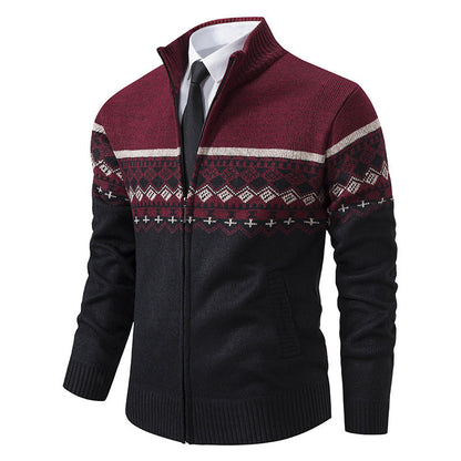 Herren Strickjacke Stehkragen Norweger Muster Warm