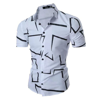 Herren Kurzarmhemd Slim Fit Geometrisches Muster Modern